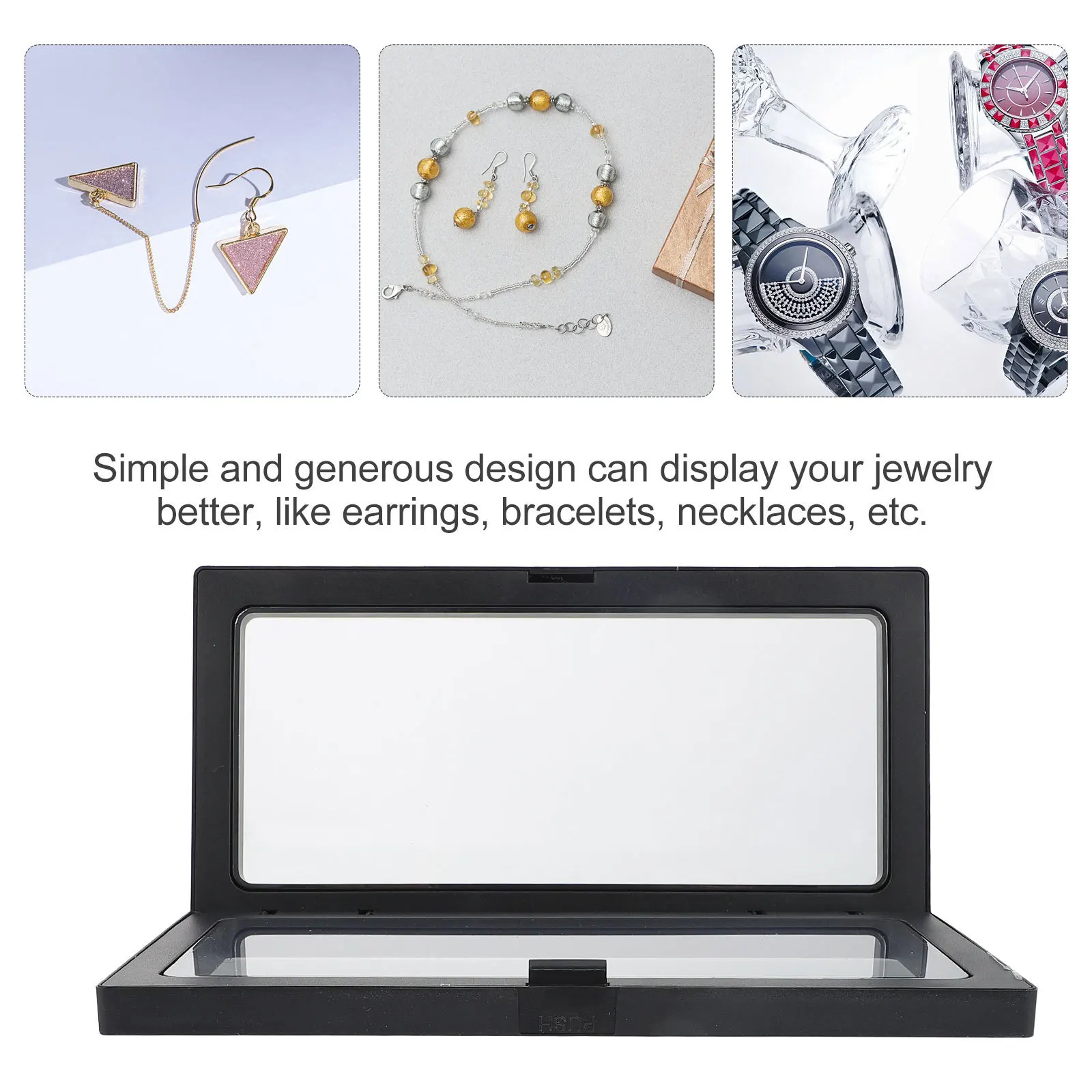 

2pcs Watch Storage Case Simple Design Jewelry Organizer Transparent Floating Frame For Earrings Bracelets Necklaces Coin Display
