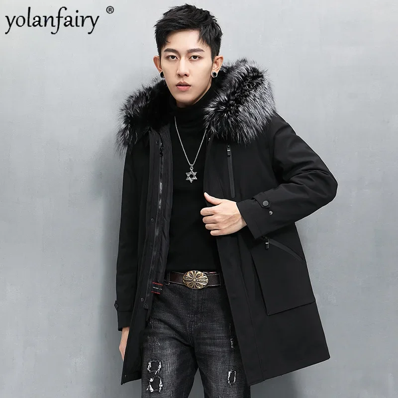 

Real Mink Fur Liner Coats Mid-long Men's Parka Winter Jackets for Men Clothes Fashion Mens Fur Jacket Coat Silver Fox Fur Collar
