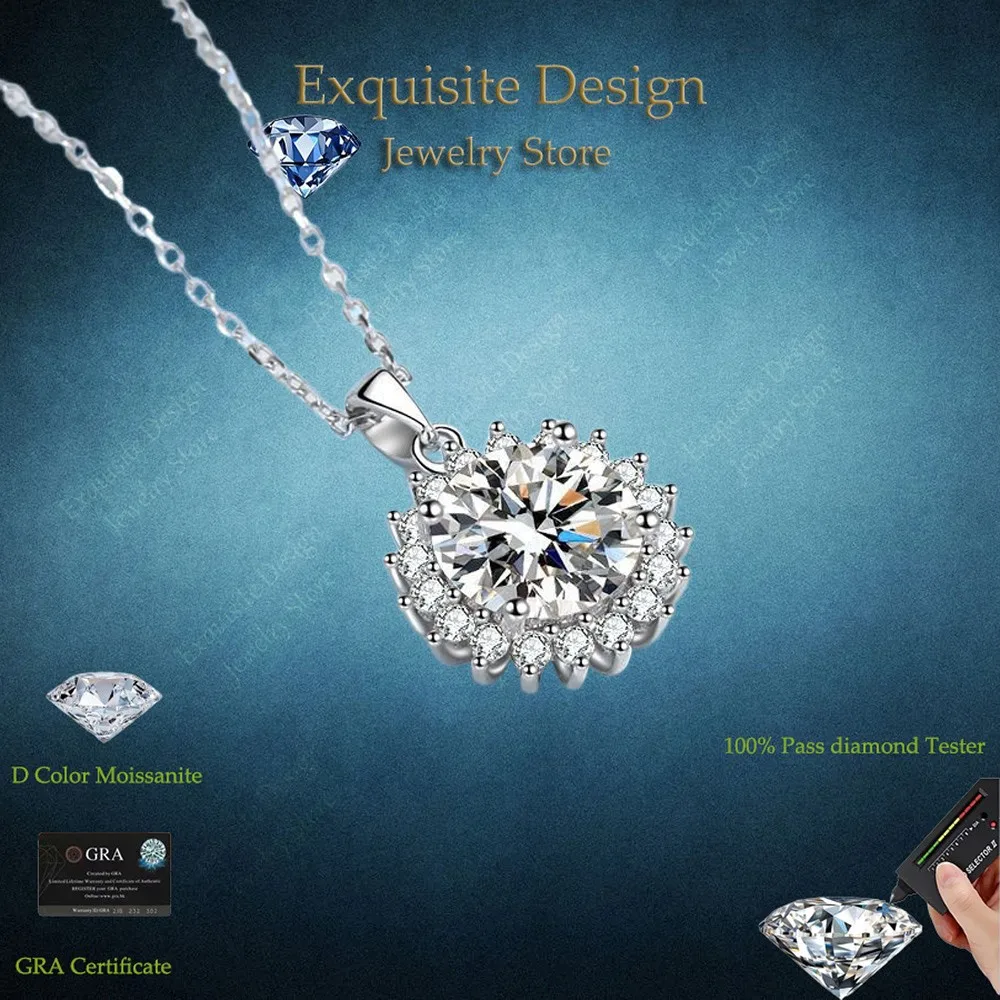 

Shiny Sunflower Pendant Necklace for Women of PT950 Platinum with 0.5/1/2/3/5Ct Moissanite Diamond Fine Jewelry Girl Gift Daily