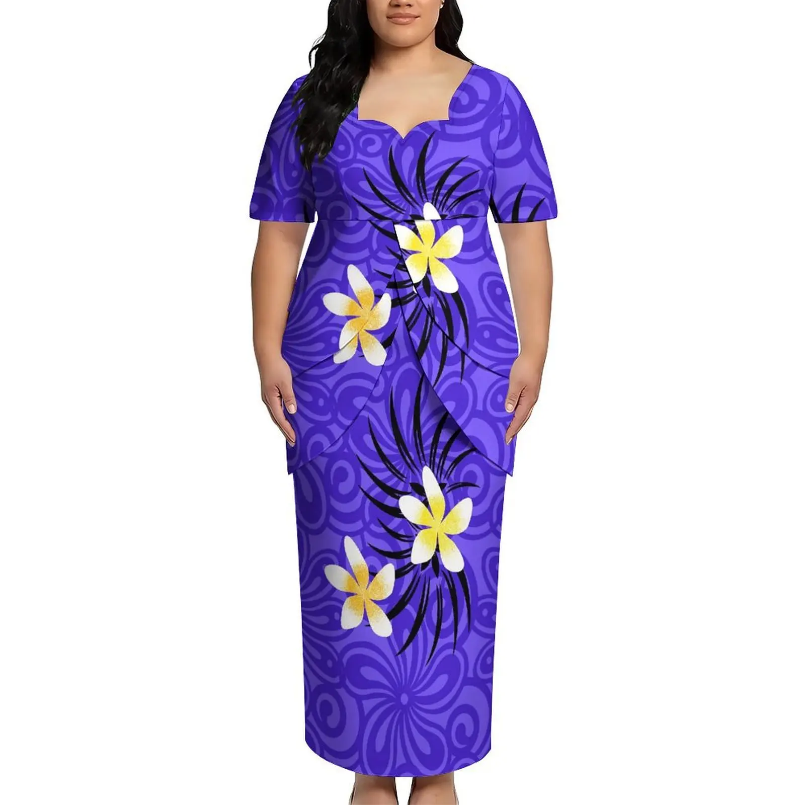 Puletasi Flower Petal Double-Tiered Fringed Skirt Set   Short Sleeves   High Quality   Polynesian Style   2026 New Design