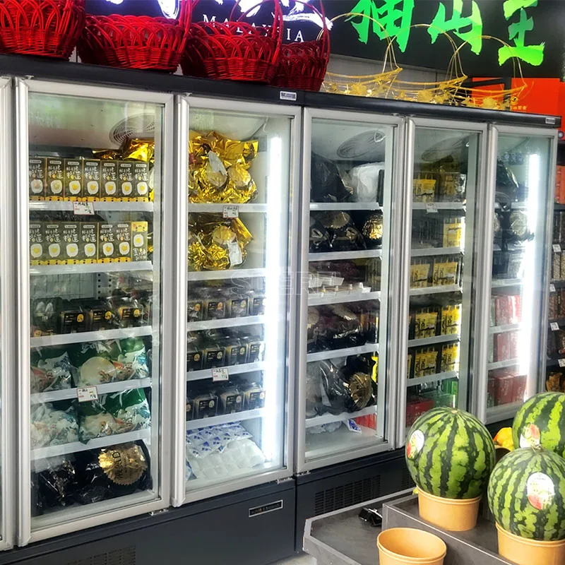 Customized Frozen Food Upright Chiller Supermarket Vertical Display Freezer Commercial Glass Door Cabinet Equipment