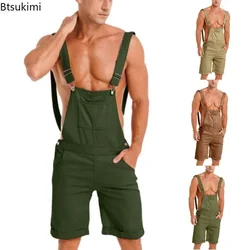 Moda yeni erkek Vintage tulum tulum kargo çalışması kısa pantolon yaz gevşek rahat Romper erkekler önlük dikiş pantolon Streetwear