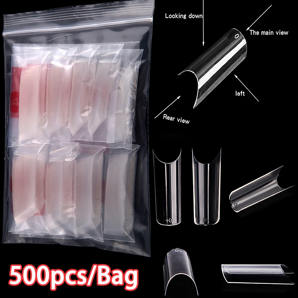 500/550pcs Water Pipe Square Shape Tips For Acrylic False Nail,XL Clear/Nature Half Cover False Nail Tips Extensions Capsules