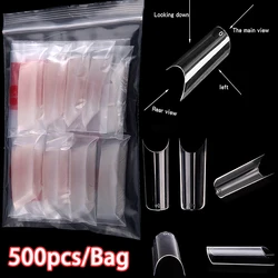 Puntas cuadradas de tubo de agua para uñas postizas acrílicas, 500/550 piezas, XL, transparente/natural, media cubierta, extensiones de uñas postizas
