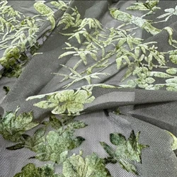Dark Green Color Brocade Flocking Mesh Fabric Retro Jacquard African Tulle Lace Fabric for Sewing Dress Cheongsam