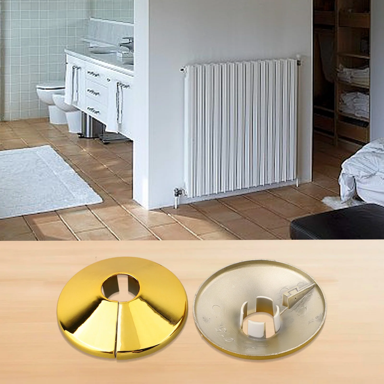 4 Pack Radiator Pipe Collars for 15mm Diameter Pipes Gold Plastic Covers for Radiator Heating Water and Gas Pipes