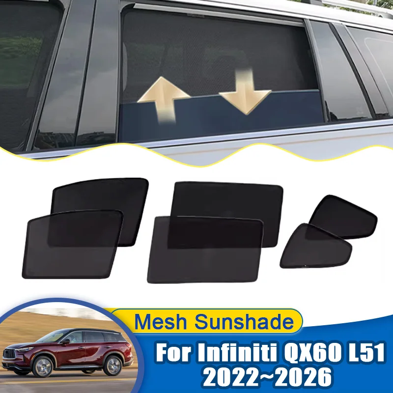 

Car Sun Visors For Infiniti QX60 L51 2022~2026 2023 2024 2025 Mesh Window Sunshades Sunscreen Privacy Curtains Auto Accessories