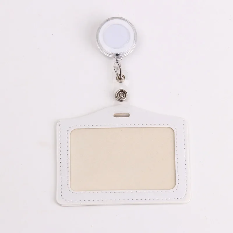 PU Leather Working Permit Case Clip Set Exhibition ID Card Tag Cover Sleeve Badge Holder Reel for Staff Pass Work Card Protector