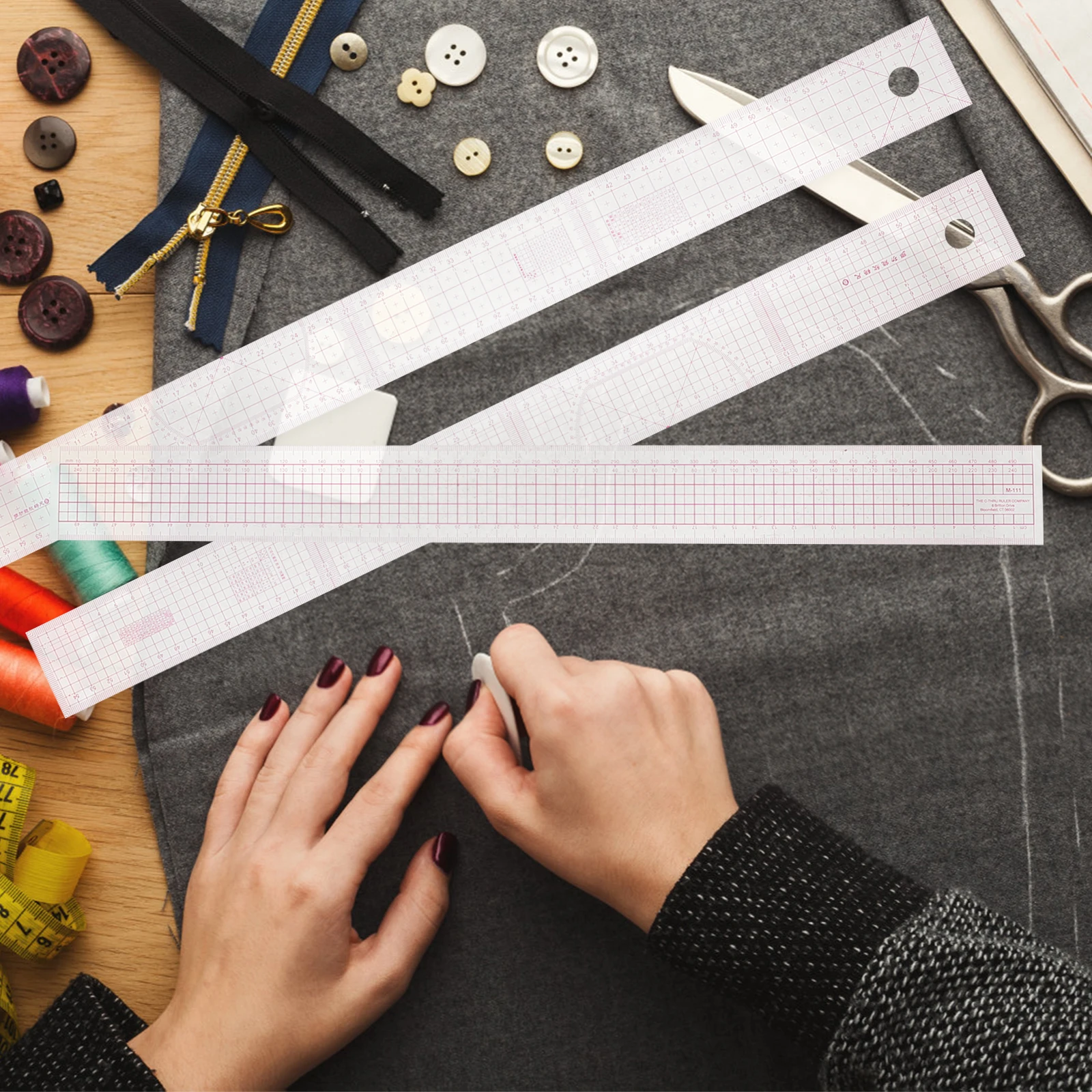 

6pcs Sewing Rulers Set Cutting Square Foot Plastic Ruler for Fabric Clothing Tailor Pattern Making Measuring Tool