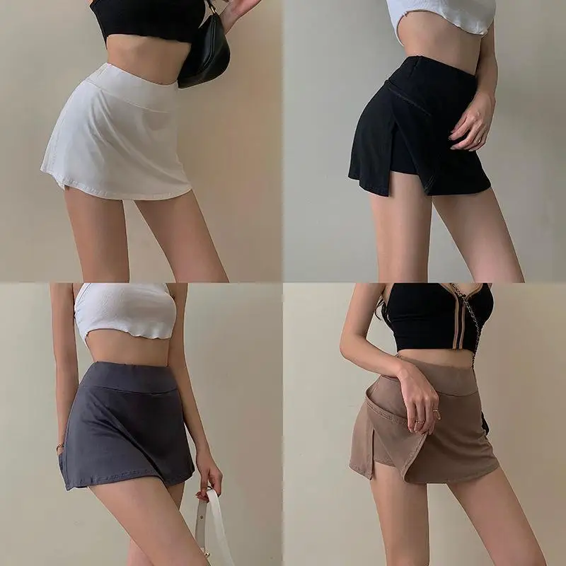 

Y2K Party Dress Women's Solid High Waist Skort Split Hem Short Skirt