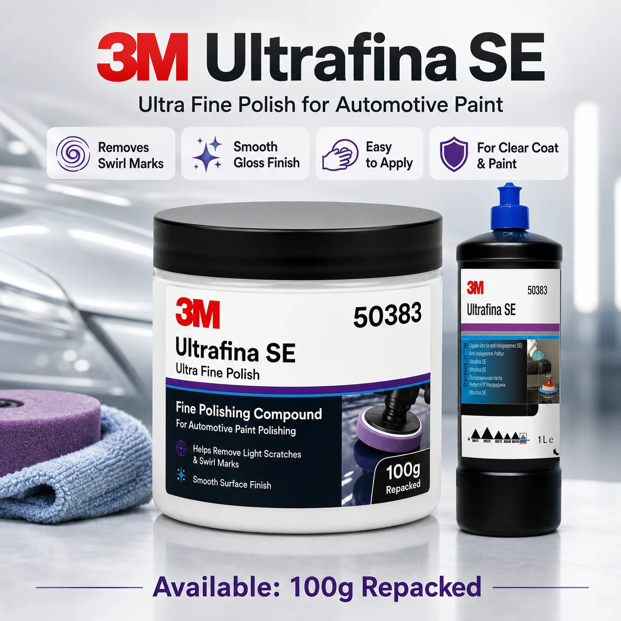3M 50383 Ultrafina SE Ultra Fine Polish Swirl Mark Remover High Gloss Finish For Car Paint Detailing 100g Repacked