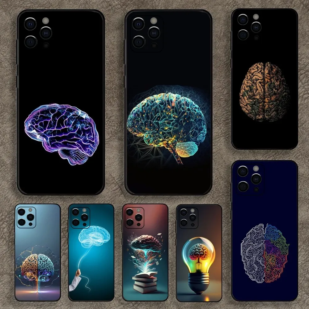 Brain Art Phone Case For Apple iPhone 15,14,13,12,11,Pro,X,XS,Max,XR,Plus,Mini Soft Black Cover