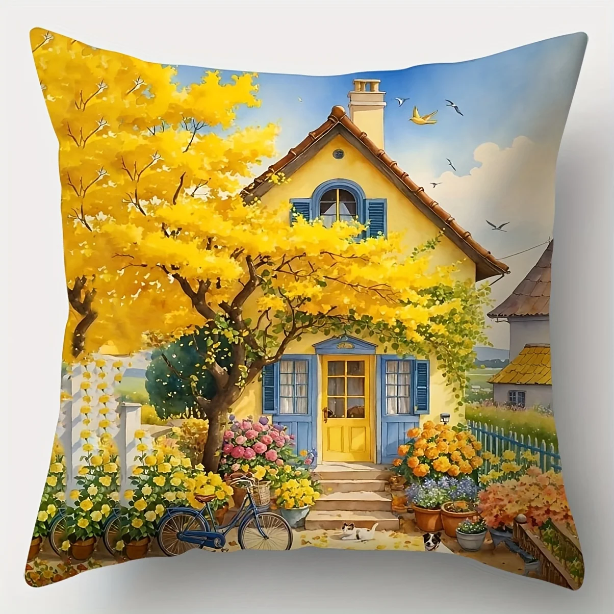 Cottagecore Floral Pillow Covers 4 Pack Watercolor Cottage House Decor Throw Pillow Set for Living Room Bedroom