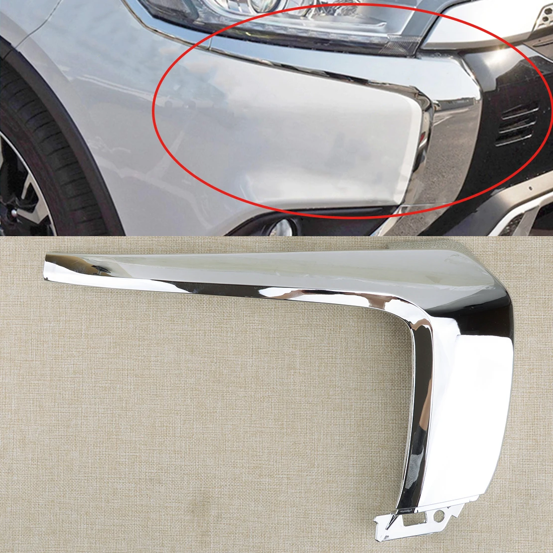 6407A146 Chrome ABS Car Front Right Center Chrome Bumper Cover Molding Trim Fit for Mitsubishi Outlander 2016 2017 2018 2019