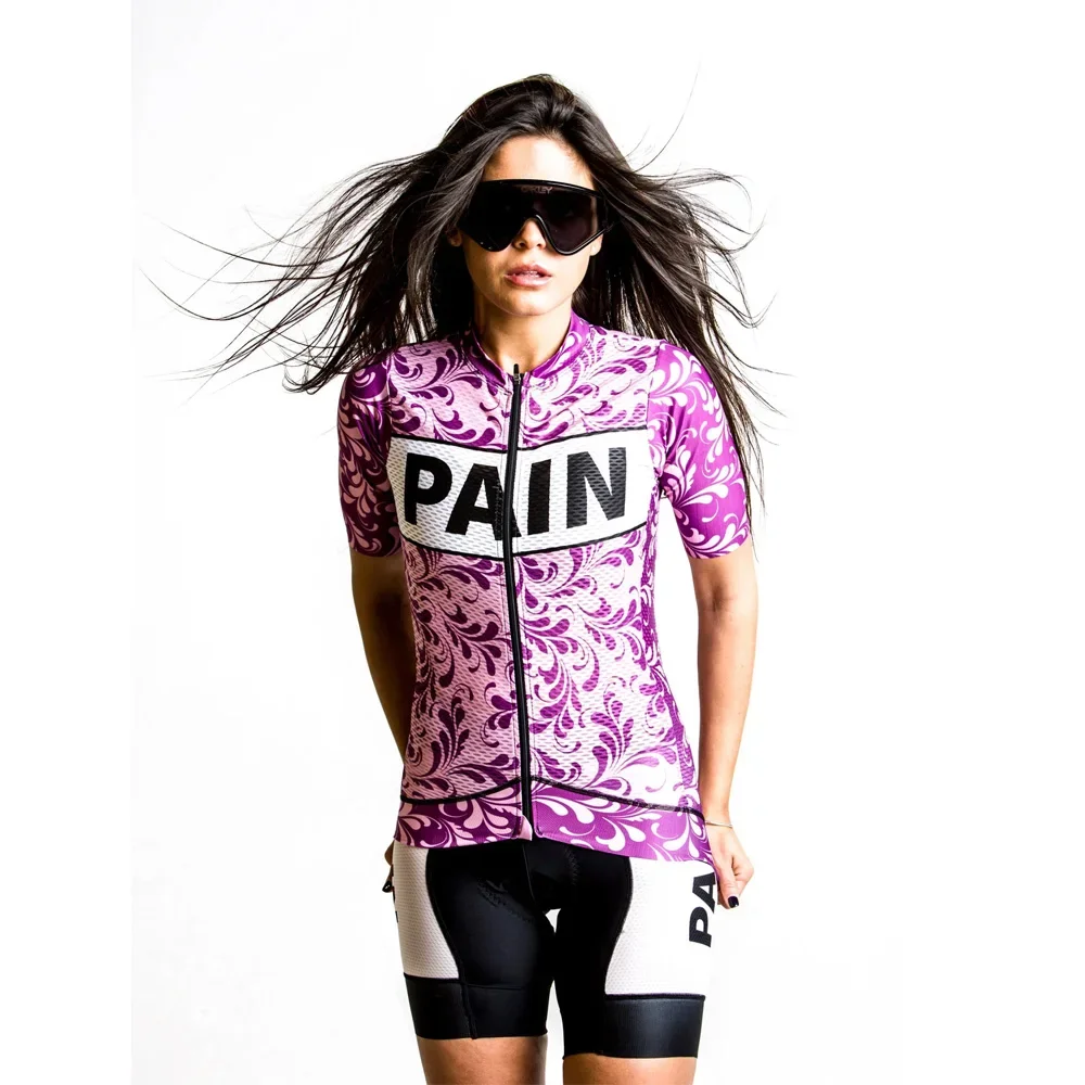 Love The Pain Women Cycling Jersey Set Mtb Quick Dry Short Sleeve Bib Shorts Jersey Outfit Maillot Bike Clothing Ciclismo Summer