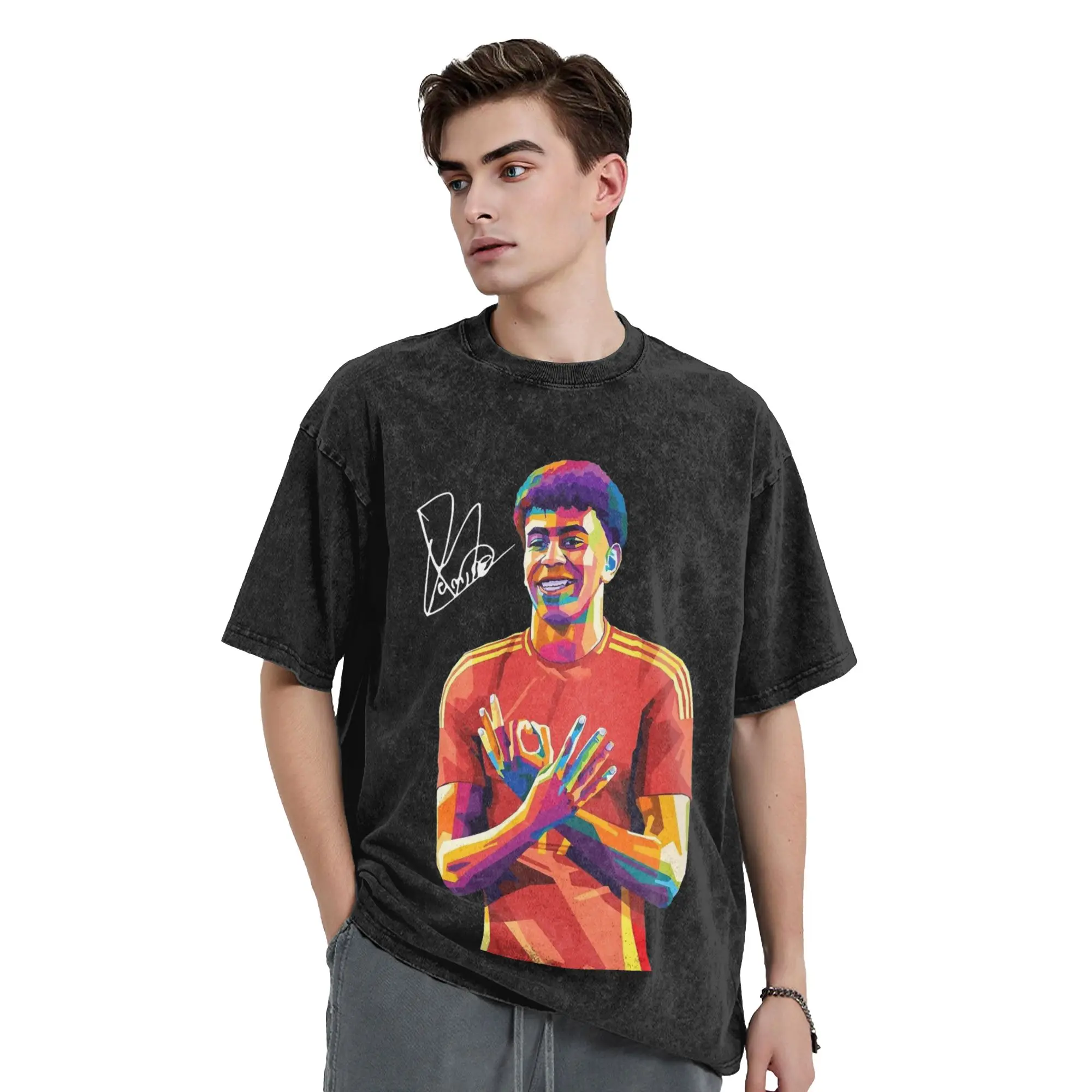 Lamine Y-Yamal Washed T Shirts Streetwear Hip Hop Fashion T-Shirt Football Soccer Tees Tops Men Women Cotton Street Summer