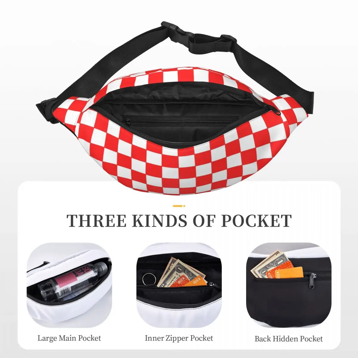 Custom Checkerboard Colorful Geometric Plaid Fanny Pack Women Men Fashion Sling Crossbody Waist Bag Running Phone Money Pouch