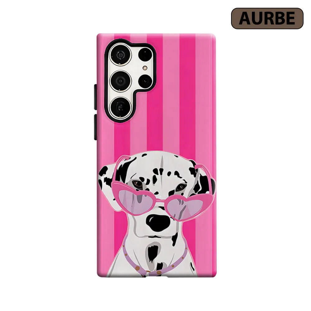 Pink Stripe Dalmatian Phone Case For Samsung Galaxy S26 S25 S24 S23 Ultra Plus HD Hard Double Layer Film Cover