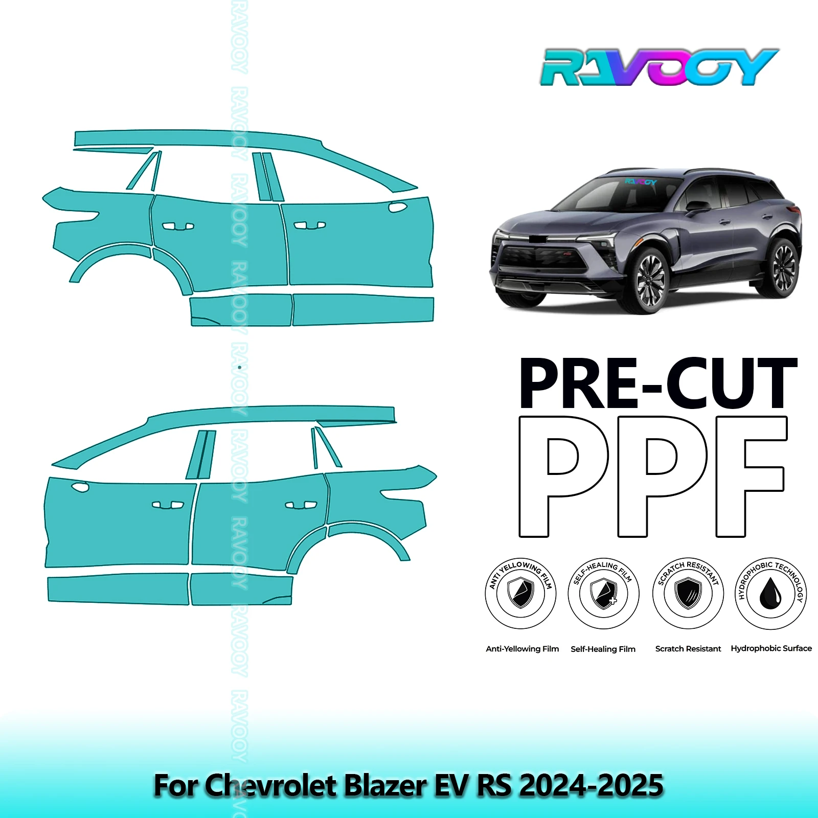 

For Chevrolet Blazer EV RS 2024-2025 8.5mil Clear Matte Pre-Cut PPF Door & A/B Pillar Kit TPU Paint Protection Film Set