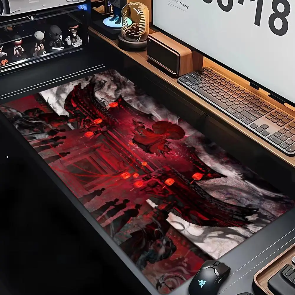 Black Red Blood Moon Shrine Large Mouse Pad XXL Japanese Desk Mat Non-Slip Rubber Office Computer Keyboard Pad Gaming Deskpad