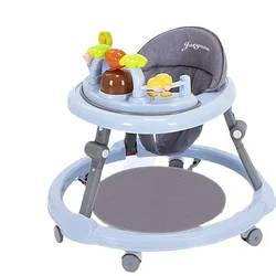 Baby Activity Walker with Music & Light Removable Footrest Toy Rack Feeding Tray One-hand Folding Portable Baby Chair for Infant