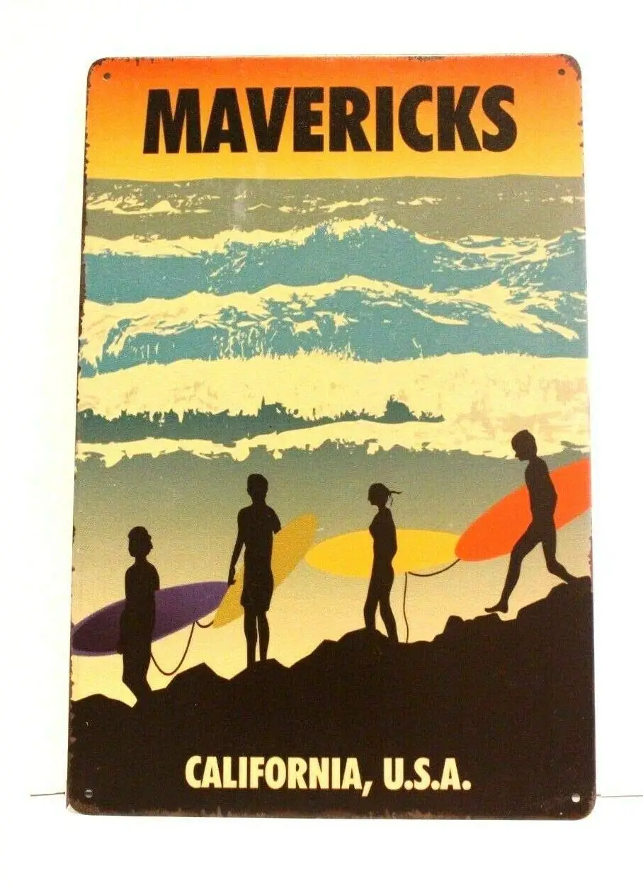 New Mavericks Tin Metal Poster Sign Man Cave Surfer Surf Shop Surfing California