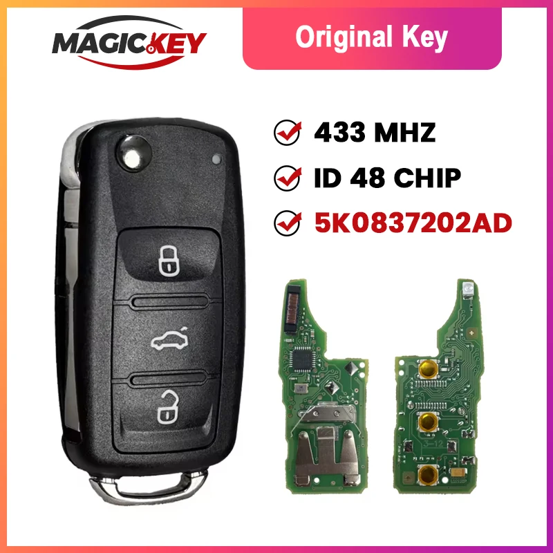 

MAGICKEY for VW VOLKSWAGEN Beetle Caddy Eos Golf Jetta Polo Scirocco Tiguan Touran Original Remote Key 5K0 837 202AD 5K0837202AD