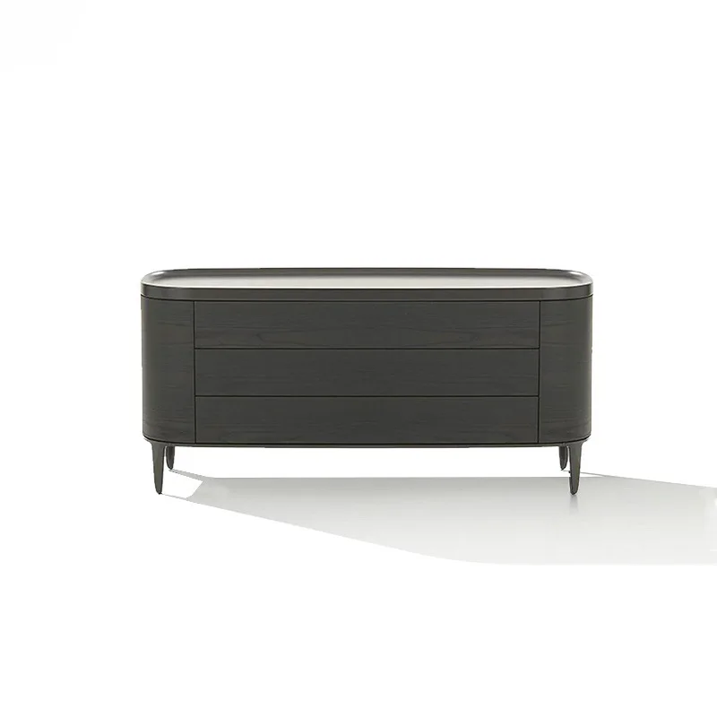 

Italian minimalist bedroom TV cabinet solid wood dining side cabinet six buckets simple modern black drawer storage high-end
