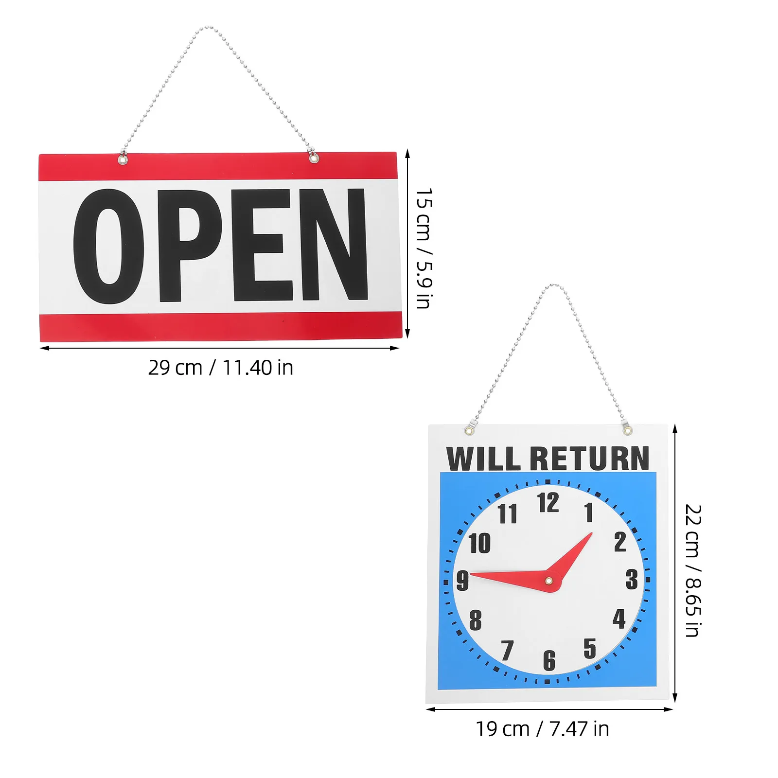 2Pcs Open Closed Door Sign Business Hours Double Sided PVC Indoor Outdoor Hanging Chain Store Office