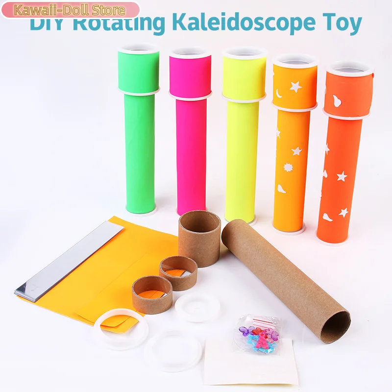 DIY Rotating Kaleidoscope Material Kit Simple Colorful Kaleidoscope Toys Scientific Experiment Teaching Tools Handmade Toys