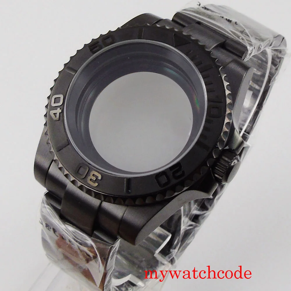 PVD Black 40mm Watch Case for NH34 NH35 NH36 NH70 NH72 Jubilee Steel Bracelet Sapphire Crystal image 3