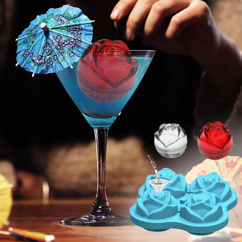 

Silicone Ice Ball Maker Sphere Trays Square Cube Kitchen Bar Accessories Cocktail Whiskey Glass Molds Rose Diamond