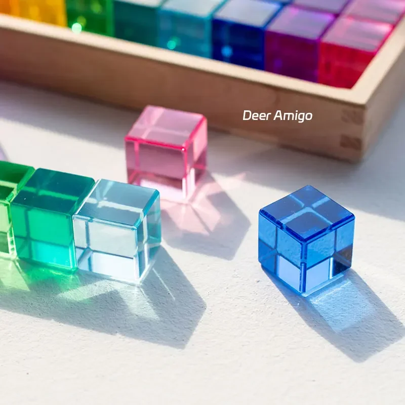 Acrylic Lucent Transparent Rainbow Color Gem Cubes Kids Stacking Building Blocks Light Shadow Toy Lucite Rectangle Cubes Gift