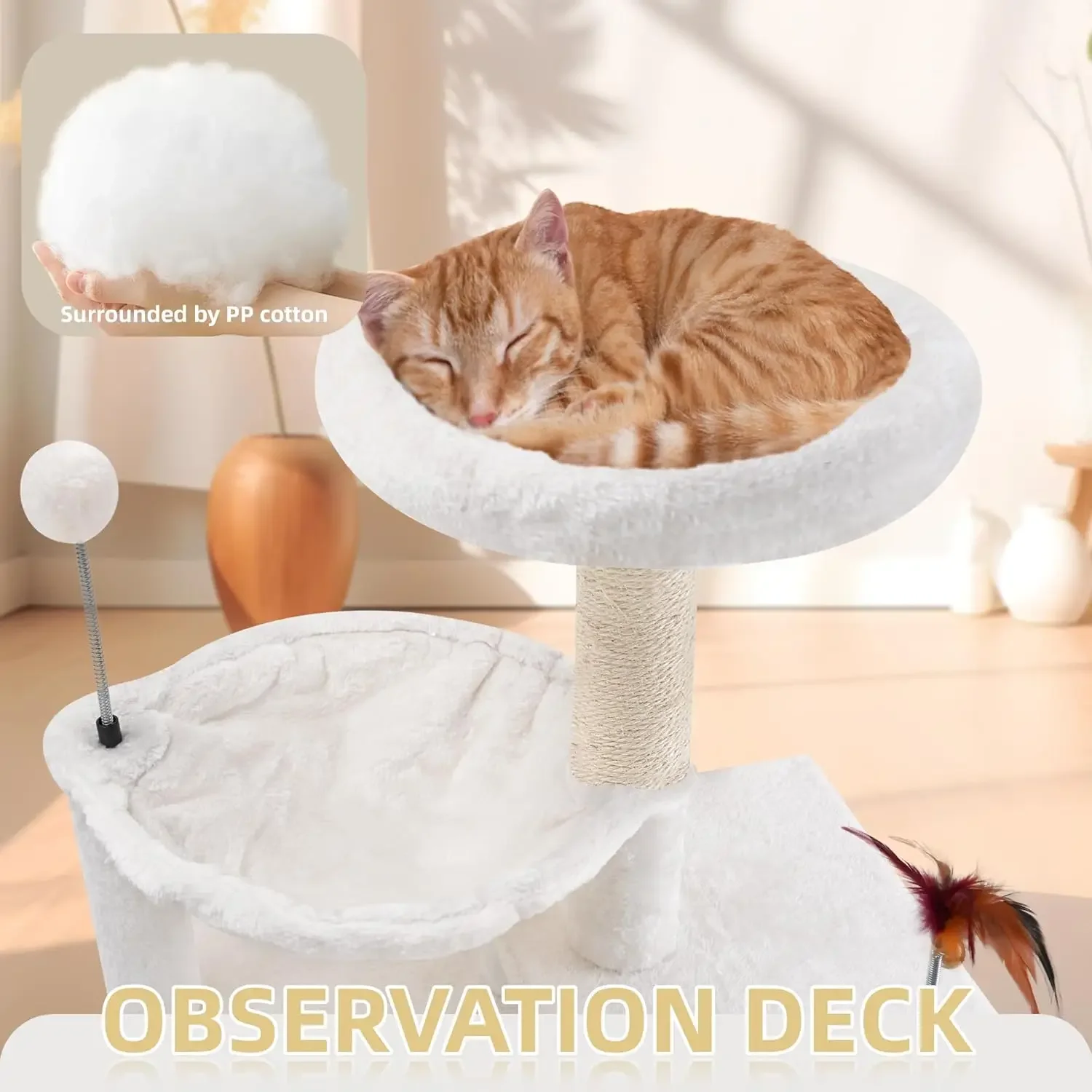 42.5'' Cat Tree for Indor Cats, Multifunctional Cat Tower with Cozy Condo, Perches, Scratching Posts and Hammock, Beige