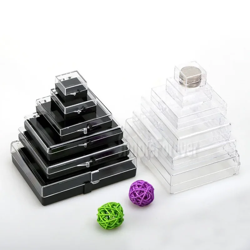 100pcs/lot 7*7*1.9cm Clear Plastic Square Box With Lid Cover Small Diaplay Box Organizer Package Sample Collection