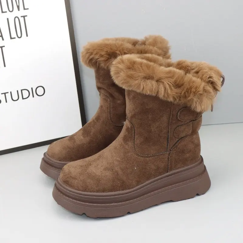 

Women's 11cm Hidden Heel Thick Sole Fur-Lined Winter Snow Boots Non-Slip Short Ankle Boots for Petite