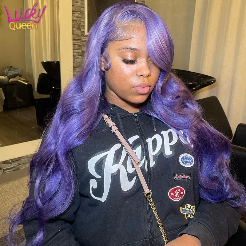 

Purple Body Wave Lace Front Wig 180 Density Human Hair Wig For Women Brazilian 13X6 Transparent Lace Frontal Wig Side Part