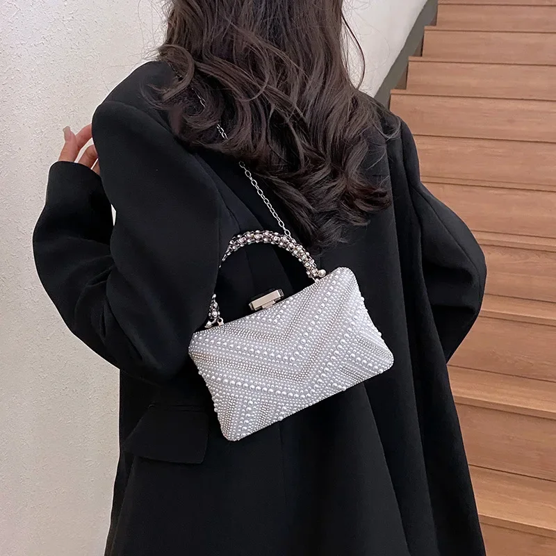 حقيبة كروس لؤلؤية، حقيبة عشاء محمولة باليد على الكتف، حقيبة صندوق سلسلة متعددة الاستخدامات #2