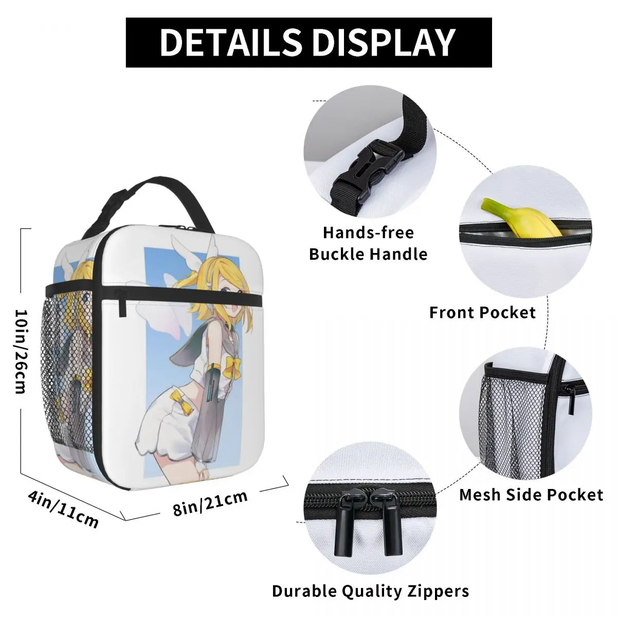 Kagamine Rin Anime Insulated Lunch Bag Portable Meal Container Cooler Bag Lunch Box Tote College Picnic Food Handbags