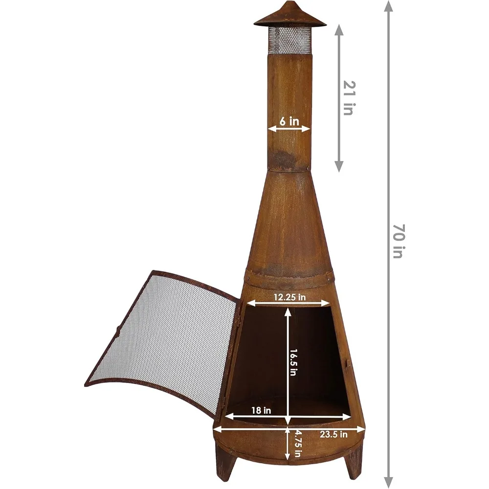 

70-Inch Rustic Chiminea Outdoor Fireplace - Outdoor Wood-Burning Chiminea Fire Pit - Steel Chimenea
