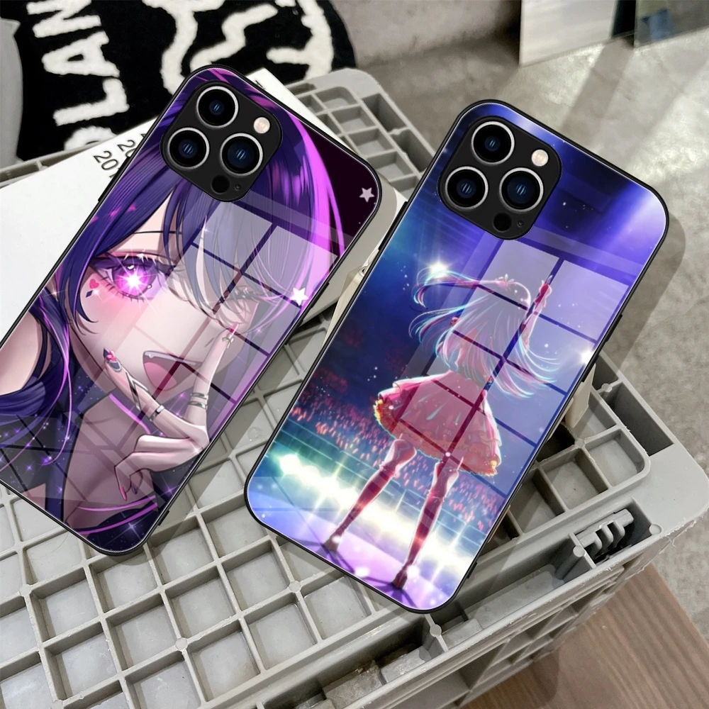 Anime Oshi no ko AI Phone Case Tempered Glass For IPhone 15 14 13 12 11 Pro Max Plus Samsung S24 Ultra S23 Fe S22 Covers