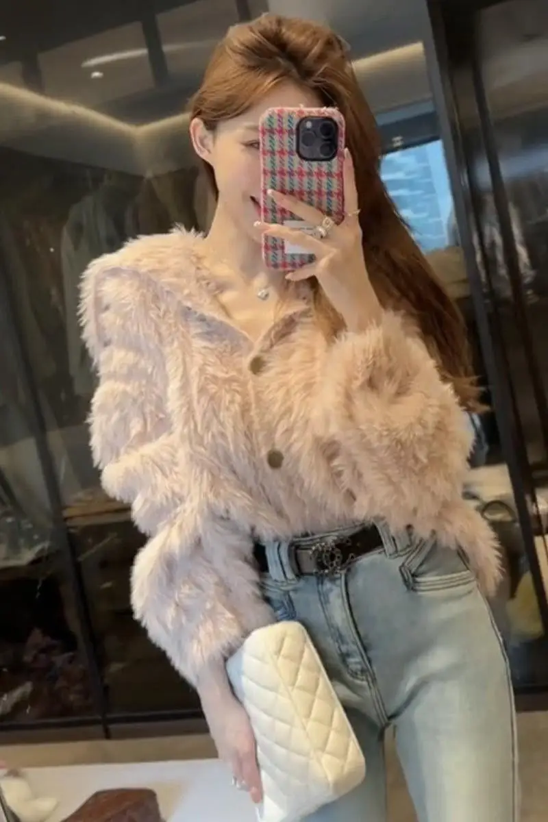 

Sweaters Jumpers Cardigans Womens Hood Mohair Blend Fuzzy Texture Sporty Button Home Lounging Cozy Comfortable Plush Winter Sexy