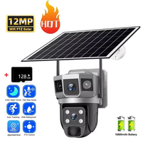 12MP WIFI PTZ Solar Camera Dual Lens Three Screens Camera PIR Human Tracking Outdoor WIFI Security CCTV Surveillance IP Camera