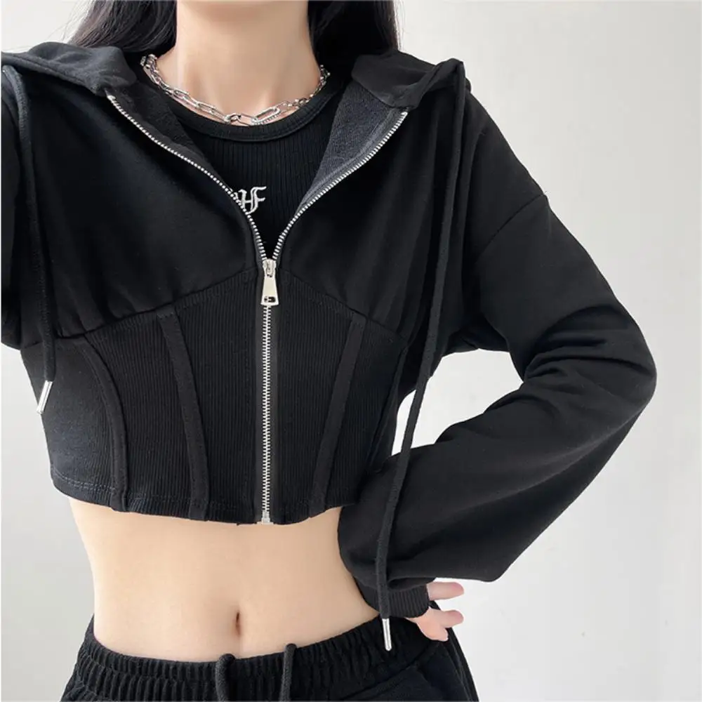 

New in hoodies & sweatshirts women korean fashion y2k streetwear hoodie cropped long sleeve pullovers black hoodies bright line