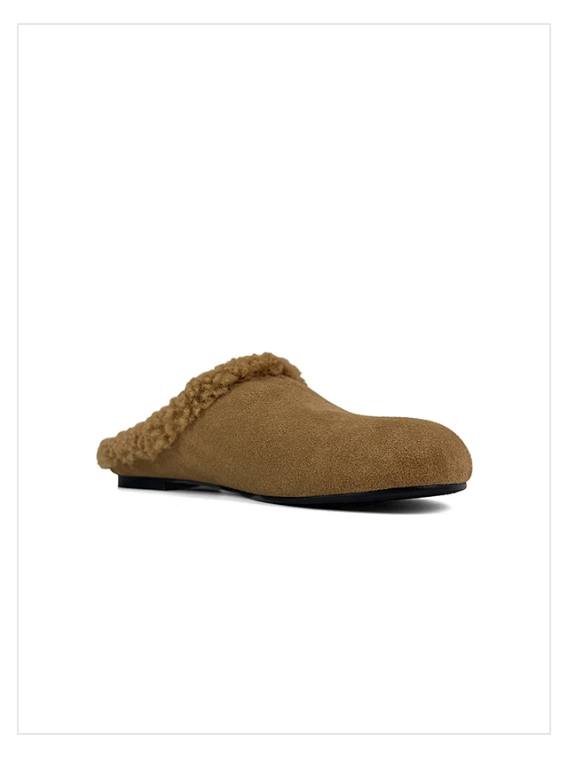2027 Autumn Winter New Arrival Cow Suede Upper Warm Faux Shearling Lining Mango‑Toe Slip‑on Women's Home Mule Cotton Slippers