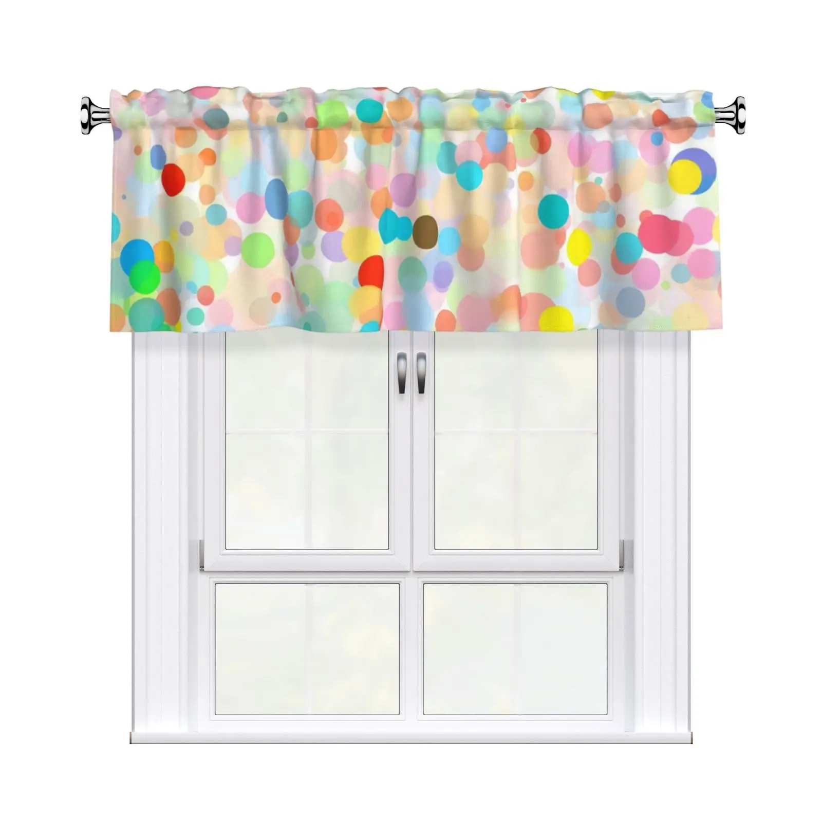 Short Rod Pocket Valance Curtain Bright Colorful Dots Window Treatment for Kitchen Living Room Bedroom Decor