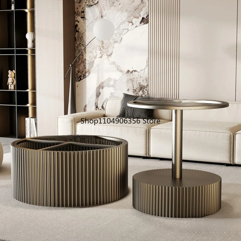 

Marble round coffee table bracket rock slab coffee table leg combination luxury stone table leg stainless steel edge corner base