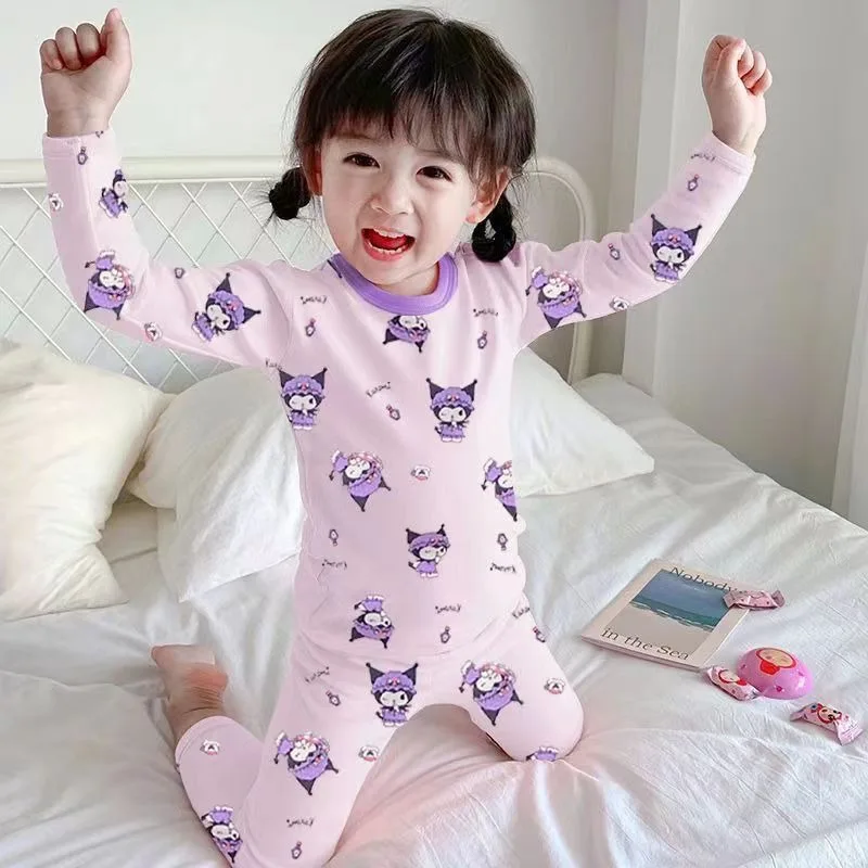 Sanrio Kuromi cute girls' comfortable, soft and skin-friendly German velvet cartoon autumn clothes, home clothes and pajamas set