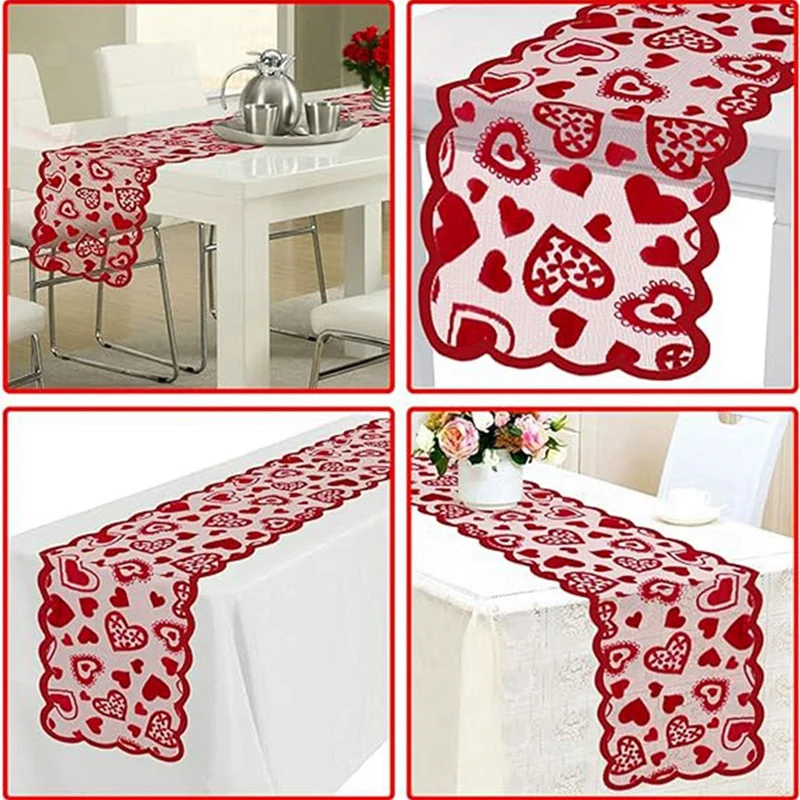 Valentines Day Decor Table Runner Heart Decor Table Runner 13 X 72Inch, Wedding Valentines Day Romantic Heart Table Runner