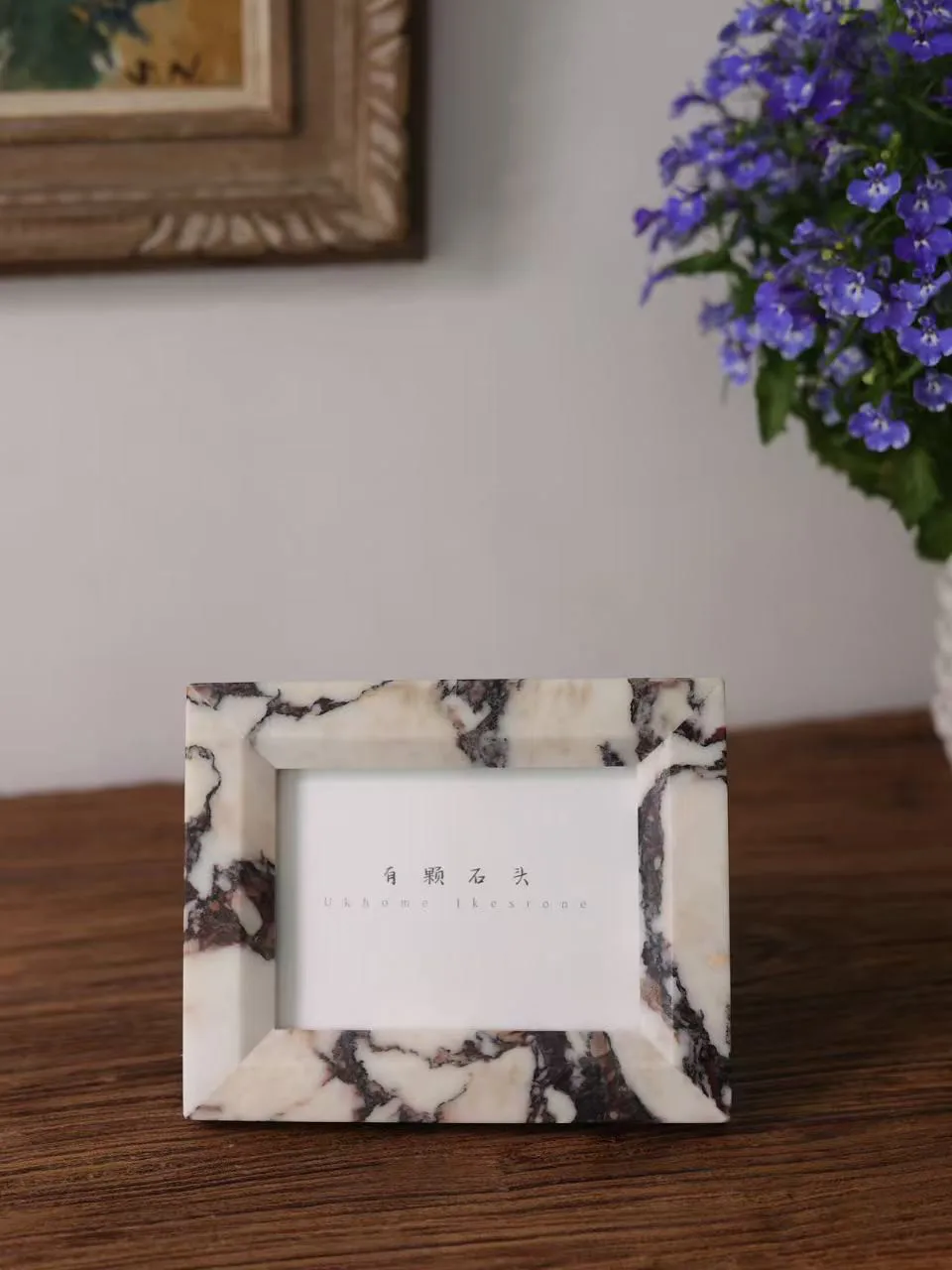 Outer Frame Size 18×14cm Calacatta Viola Natural Marble Stone Photo Frame Home Decoration